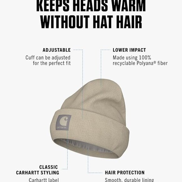 Carhartt Women's Knit Satin-Lined Beanie in OAT MILK NWT - Picture 2 of 2